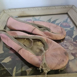 Pantofole vintage in pelle rosa scarpe da ballo balletto - Foto 1 di 6