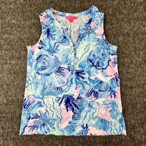 Lilly Pulitzer Tank Top Womens Small Sea Life Print Sleeveless Summer Blue Coast - Picture 1 of 16