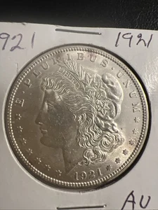 Dólar Morgan 1921 P AU aproximadamente sin circular 90 % plata moneda de $1 de Estados Unidos coleccionable - Imagen 1 de 4