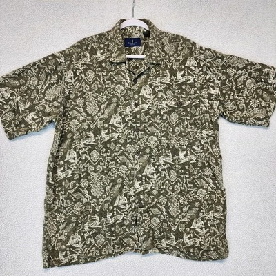 Camisa Hawaiana Bill Blass Azteca Para Hombres XL Verde 100% Algodón Botón Frontal Aloha Foto 1 de 4