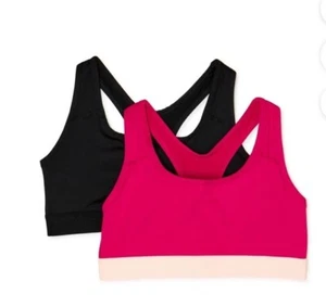 Athletic Works Girls Sports Bras 2 Pack XXL (18) Black & Pink Racerback 38”  NWT - Picture 1 of 6