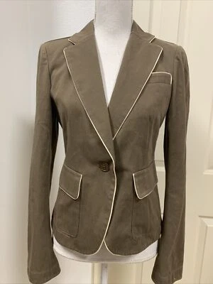 NUEVO SIN ETIQUETAS DKNY Blazer Chaqueta Talla 6 Caqui Informal Sin Forro Un Botón Bolsillos Delanteros Foto 1 de 4