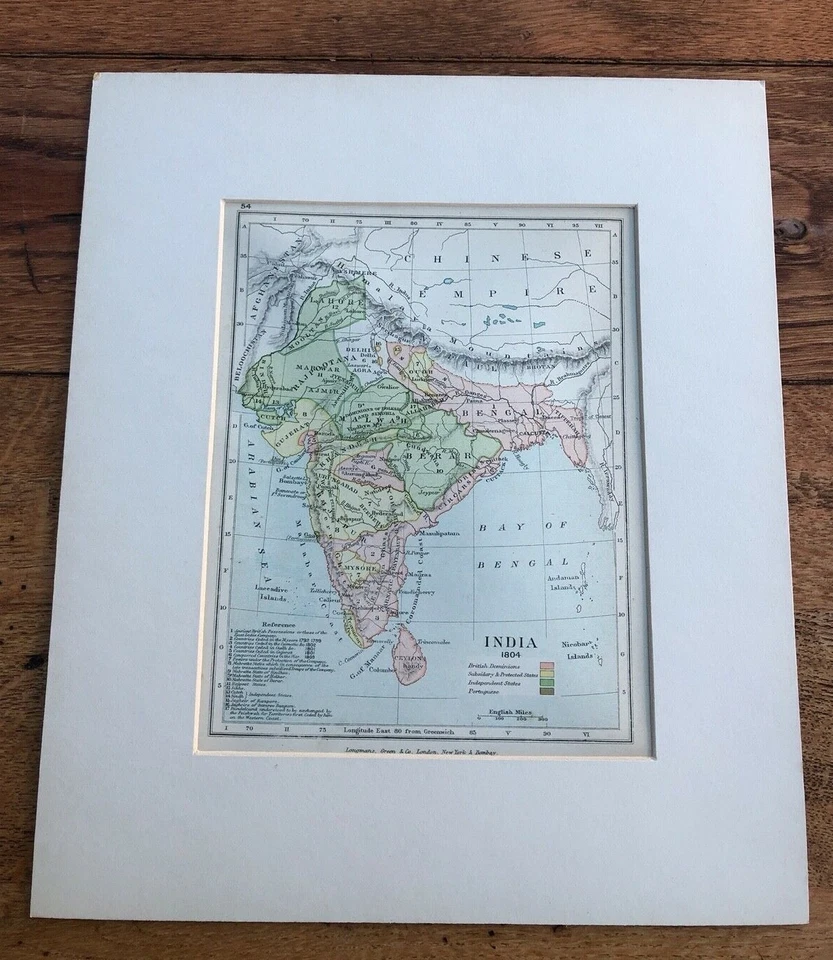1907 mounted map. india in 1804 ( longmans green and co ) - Image 1 of 2