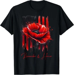 Veterans Day 2024 USA Memorial Day Red Poppy Flower Military T-Shirt - Picture 1 of 14