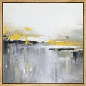 Gray Yellow BLack White Abstract Wall Art Framed Canvas Print - Picture 1 of 5