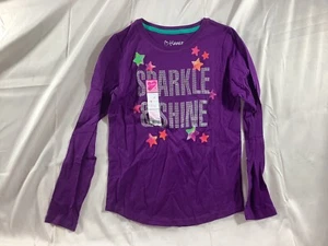 Hanes Shirt Girls Large 10-12 Purple Long Sleeve Sparkle & Shine Stars NEW - Picture 1 of 6