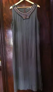 CROSSROADS KHAKI BEADED NECK LINE STRAIGHT MAXI DRESS SIZE 14 BNWOT - Picture 1 of 5