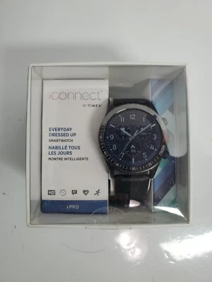 NEW TIMEX Pro 43mm Leather Strap Smartwatch iConnect Heart Rate Blue TW2U32300 - Image 1 of 4