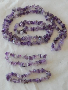 Genuine Amethyst Chip Set Of Necklace, 35" Long And 2 Bracelets - Picture 1 of 8