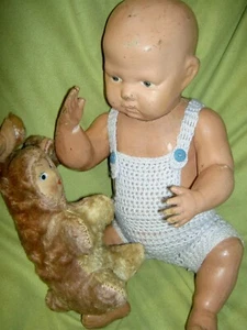 Antique 15"+ labeled Schoenhut, jointed wood, Nature Baby doll orig. condition - Picture 1 of 24