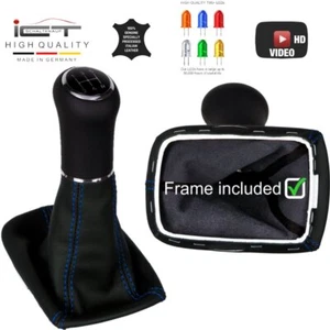 LED leather ICT gear shift knob gaiter boot for Volvo S40 stitching blue D44 - Picture 1 of 11
