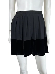 Theory Womens Black Mini A Line Skirt Silk Velvet Hem Lined Pleated Size 6 - Picture 1 of 10