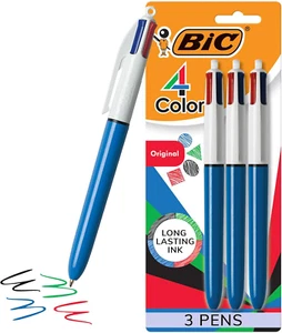 BIC 4-Color Original Retractable Ball Pens, Medium Point (1.0Mm), 3-Count Pack, - Picture 1 of 12