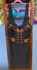 Free People Tight Black Dress Size M Whimsigoth Floral Embroidery Beaded Details - Picture 1 of 11