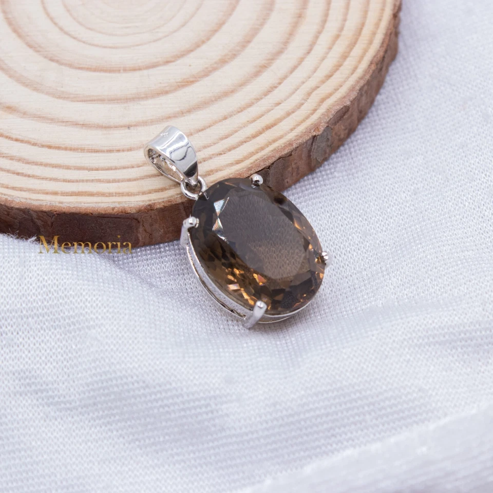 925 Sterlingsilber Natürlich Ovalschliff Rauchquarz Anhänger Handgemacht Schmuck - Bild 1 von 1