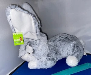 Bunny Rabbit Large Plush Toy 15.5 Inch Laying Down Gray Happy Go Fluffy New - Picture 1 of 6