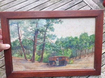 AQUARELLE ANCIENNE MARINE JEAN NOUGUE 1900 PENICHE DS LES LANDES HENRY MERIOT  - Photo 1/4