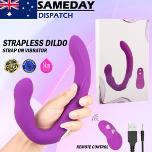 Remote Control Strapless Strap On Dildo Vibrator Silicone Lesbian Double Ended - Picture 1 of 10