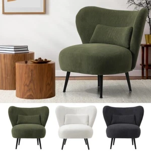 Oikiture Armchair Lounge Chair with Lumbar Pillow Wingback Velvet/Boucle - Picture 1 of 70