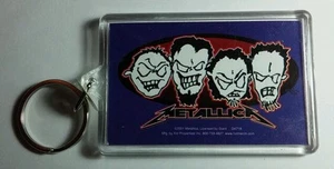 AS-IS METALLICA CARTOON FACES B&W BLUISH PURPLE BACKGROUND KEY CHAIN KEYCHAIN - Picture 1 of 1