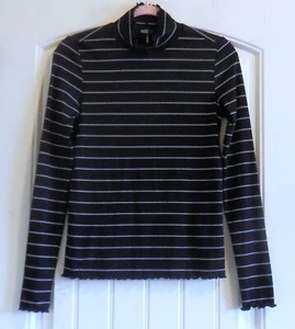 Paige Long Sleeve Mock Turtleneck Black & Silver Stripe Women's Top Blouse SZ S - Picture 1 of 4