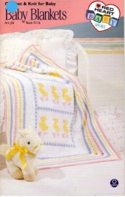 RED HEART CROCHET & KNIT BABY BLANKETS 8 ADORABLE DESIGNS - Image 1 of 2