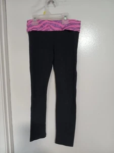 JUSTICE GIRLS LEGGINGS BLACK PINK/PURPLE WAISTBAND GLITTER SIZE 8 - Picture 1 of 2