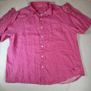 Camisa Tommy Bahama Para Hombres Lino Botón Manga Larga Rosa Talla XXL Playa Vacaciones - Imagen 1 de 11