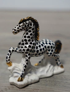 Hungarian Kocsis 2" Porcelain Horse Pony Figurine Black Hearts Gold Accents - Picture 1 of 5
