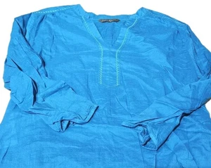 TOMMY BAHAMA-Ocean Blue Cttn, Womens 3/4 Slv, Summer Tunic, Beach Shirt-(M) - Picture 1 of 4