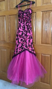 Damen festliches Kleid Größe 6 Bella rosa/schwarz ärmellos Perlen Meerjungfrau Kleid NEU - Bild 1 von 13