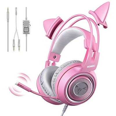 SOMiC G951S Pink Gaming Headset with Mic for Xbox One, PS5, PS4, PC, Removeable - Image 1 of 4