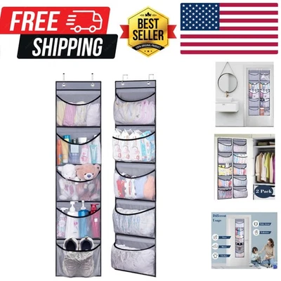 Organizador de porta multiuso cinza com 5 bolsos de malha - Fácil instalação - Imagem 1 de 4