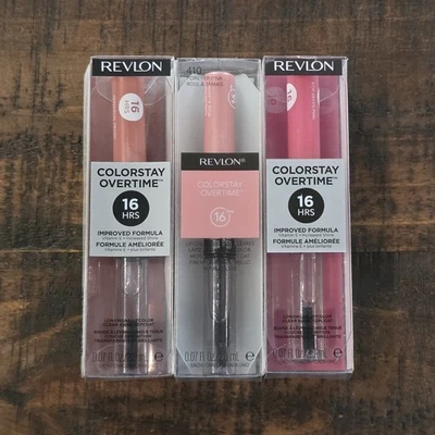 3 Revlon Colorstay Overtime Lipcolor & Topcoat 2 Pinks and a Peach - Image 1 of 4