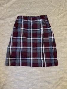 Lands End Girls School Uniform Burgundy/Gray/Black Plaid Skirt Size 12 NWT - Picture 1 of 6