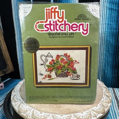 VTG Begonia Still Life-5x7” Needlepoint Kit Jiffy Stitchery #237 Sunset- NOS - Image 1 of 4