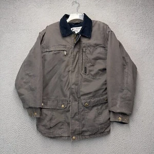 Columbia Field Jacket Mens Medium Gray Full Zip Canvas Corduroy Trim Wool Lined - Picture 1 of 14