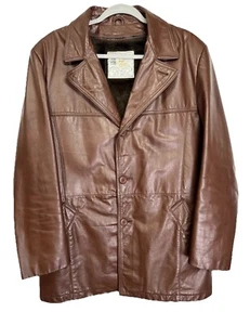Vintage London Fog Lined Jacket Size 42R Brown Leather Buttons Pockets Zip Out - Picture 1 of 15