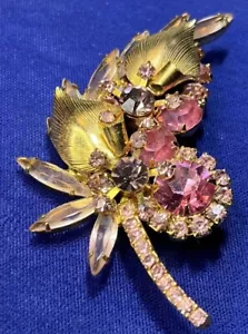 Broche Rosa Juliana Vintage *Verificado* Hojas Florales Tono Dorado ~ Navettes - Imagen 1 de 11