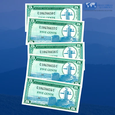 5 CENTS MILITARY PAYMENT CERTIFICATES SERIES 681, UNC, CONSECUTIVE SERIAL #76654 - Image 1 of 2