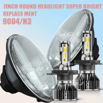 Pair For Chevy C10-K10 K20 K5 1975-1980 105W 7" Round LED Headlights Hi/Lo Beam - Image 1 of 4