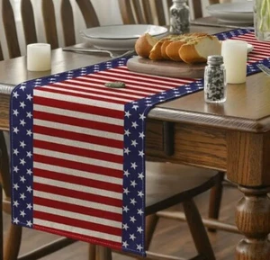 X-Long Fabric Table Runner (13"x72") PATRIOTIC,USA FLAG,AMERICAN STARS & STRIPES - Picture 1 of 12