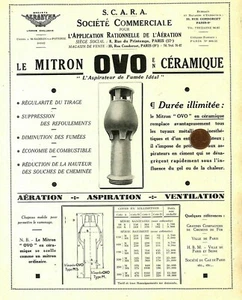 PARIS / AERATION SCARA " MITRON OVO " CLIMATISATION TUNZINI / PUBLICITE 1934 - Foto 1 di 2