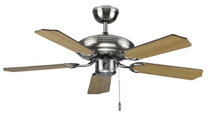 Small Ceiling Fan with Pull Switch Steel Star Slimline Chrome Pine 103 CM - Picture 1 of 1