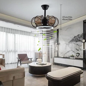 Ceiling Fan Chandelier Flower Design Three-color Adjustable LED Light W/ Remote - Picture 1 of 12