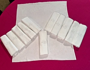 12 serviettes de table coton damassé monogrammes JB  61 cm x 54  cm réf 151 - Picture 1 of 12