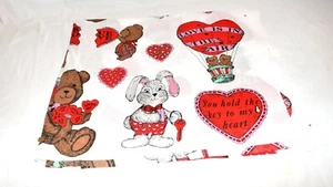 Wamsutta White Red with Hearts Bears Bunny and Love Messages Fabric 2 Yards - Picture 1 of 10