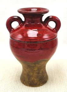 Southern Living At Home Art Pottery Urn Vase Handles Red Maroon Brown - Picture 1 of 9