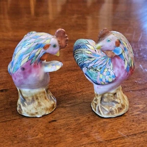 19c Qianlong Famille Rose Pair Roosters Canton Chinese - Picture 1 of 7