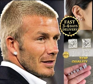Mens Womens Silver Diamond Cut Crystal Stud Earrings, Sizes 4-8mm, Unisex Gift - Picture 1 of 12